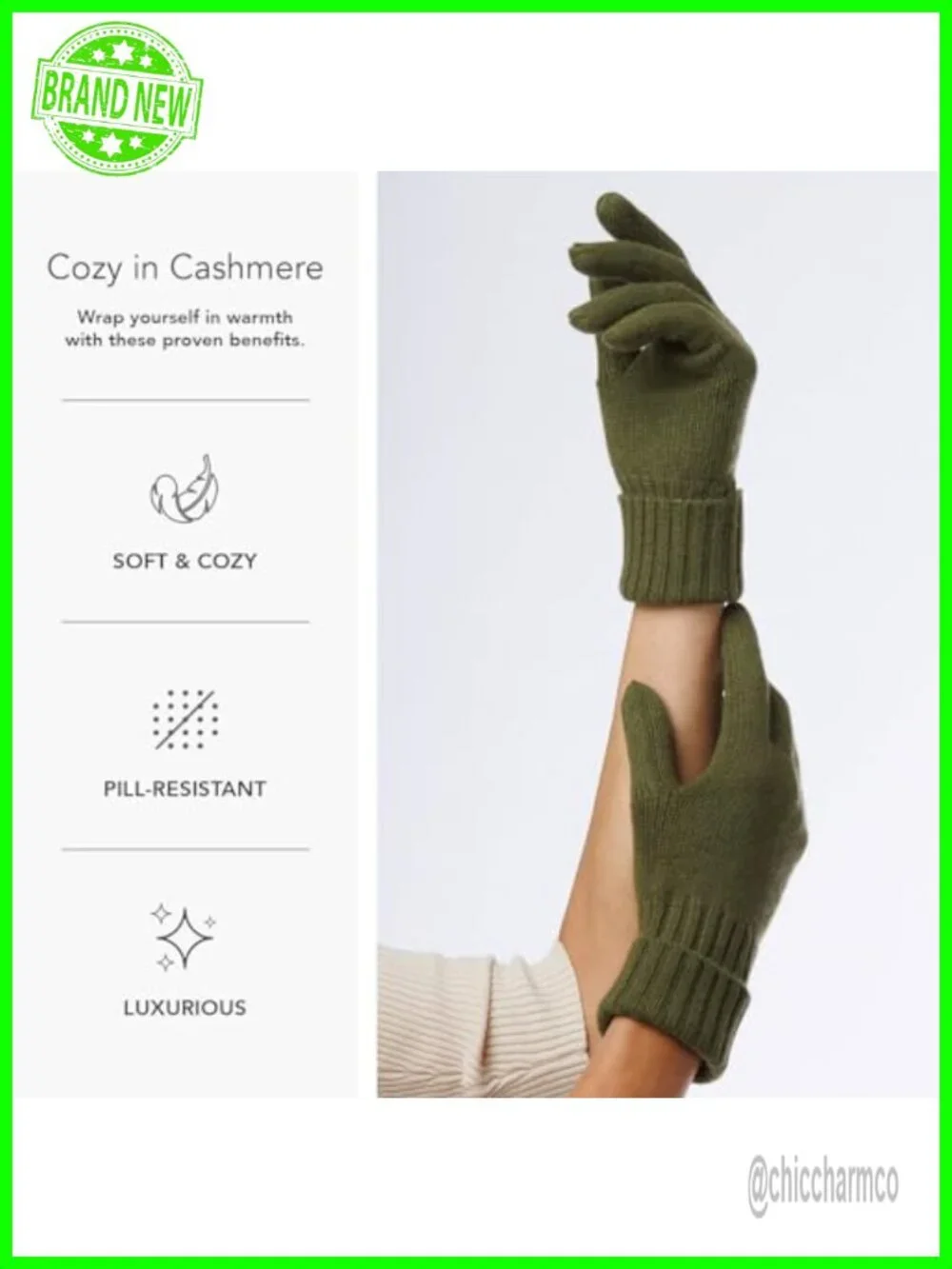 100% Pure Knit Ultra Plush Cashmere Gloves Ribbed Cuff